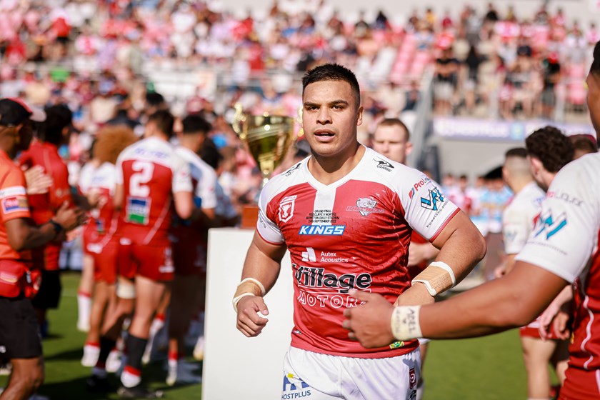 Cook Islands forward Pride Petterson-Robati runs out for Redcliffe Dolphins.