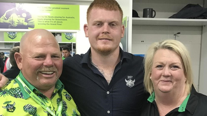Corey with his parents Rick and Sandy following a match at GIO Stadium.
