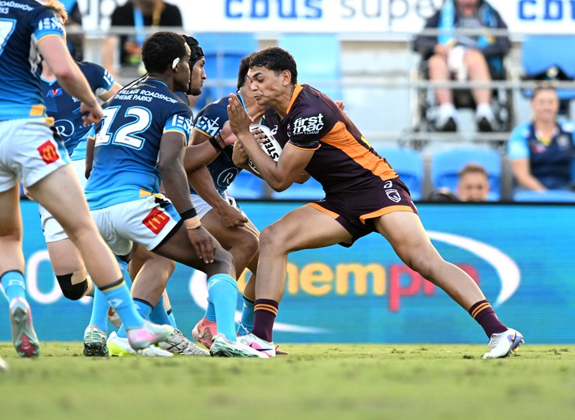 Phillip Coates in action for the Broncos in their opening NRLQ game of 2026 against the Titans.