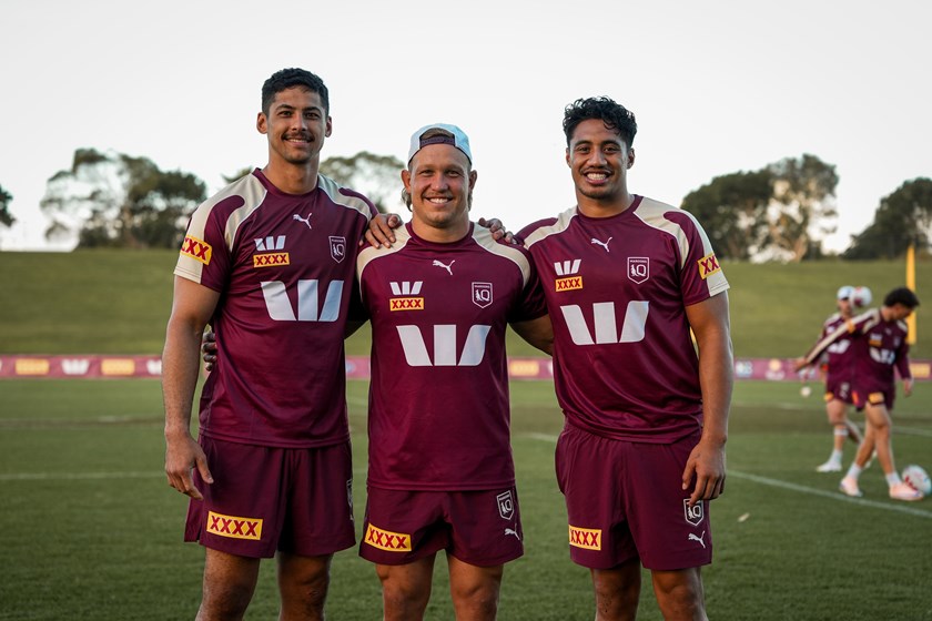 Cowboys Heilum Luki, Reuben Cotter and Murray Taulagi in Queensland camp.