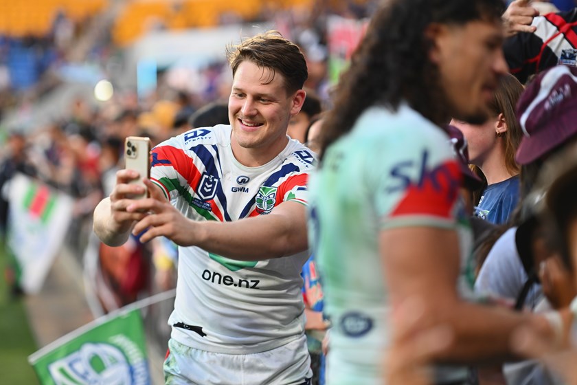 Riley Price with Warriors fans after making his club debut.