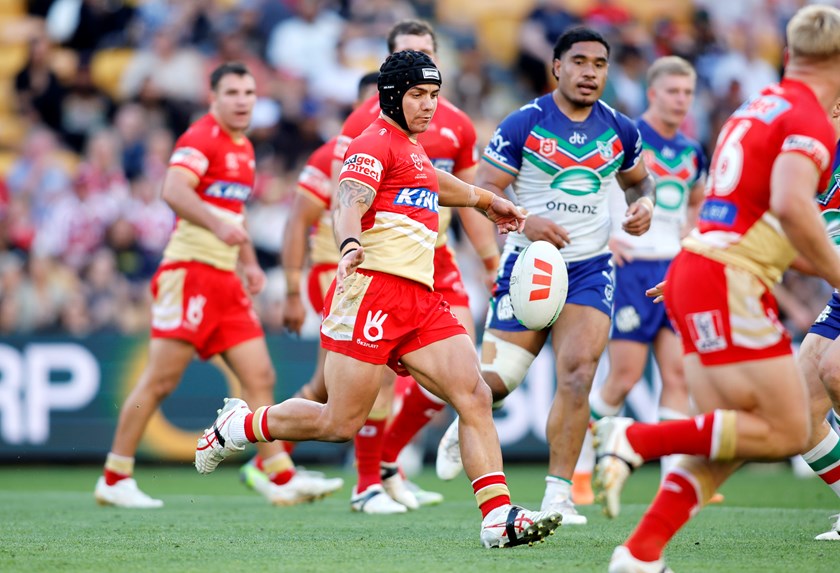 Kodi Nikorima played five-eighth for the Dolphins in their Round 27 win against the Warriors.