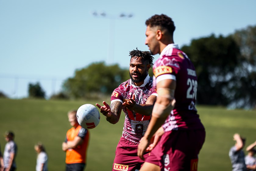 Hamiso Tabuai-Fidow and Gehamat Shibasaki at Maroons trianing.