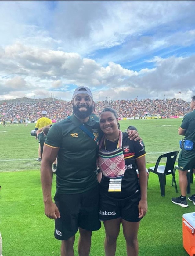 Josh Addo-Carr and cousin Latoniya Norris-Addo at the Prime Minister's XIII in Port Moresby