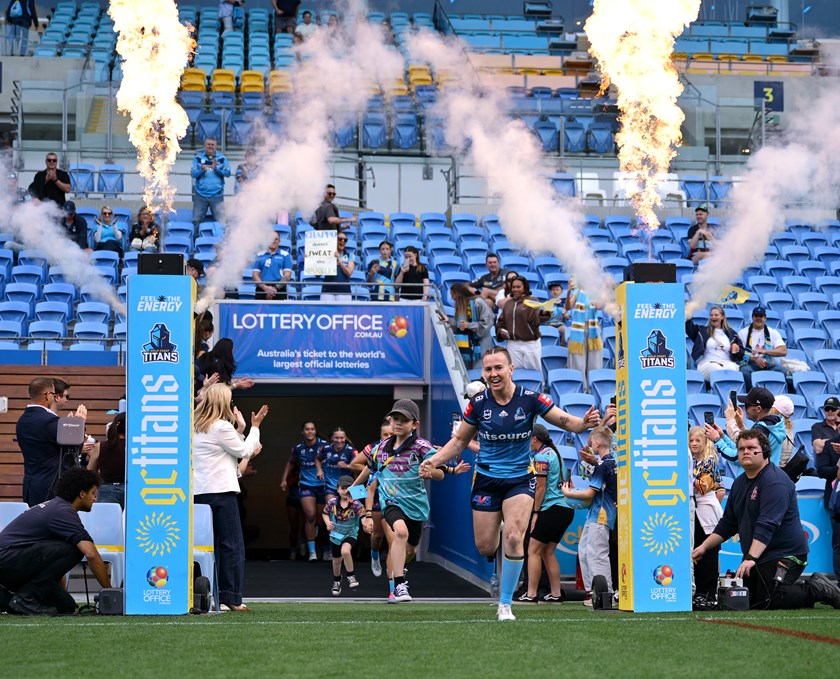 Georgia Hale runs out for her 50th game with the Titans.