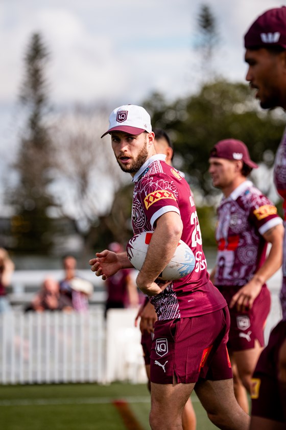 Sam Walker training with the Maroons for Game Three.
