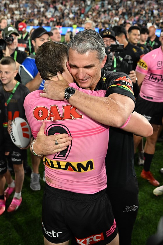Ivan Cleary and Mitch Kenny share a special moment.