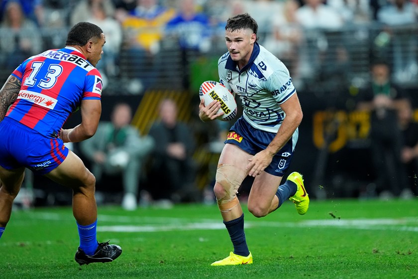 Tom Chester runs the ball for the Cowboys against the Knights in Las Vegas.
