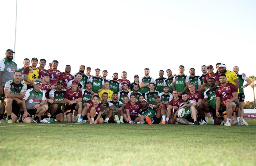 Queensland Maroons and Ipswich Jets after their opposed session.