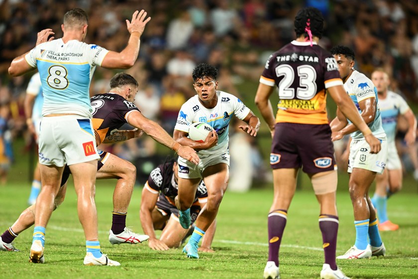 Keano Kini playing for the Gold Coast Titans during the Pre-Season Challenge.