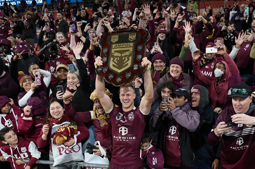 Daly Cherry-Evans with the Origin shield after the 2022 series. 