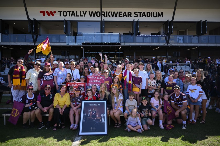 Ali Brigginshaw is celebrated after her final regular season game at Totally Workwear Stadium.