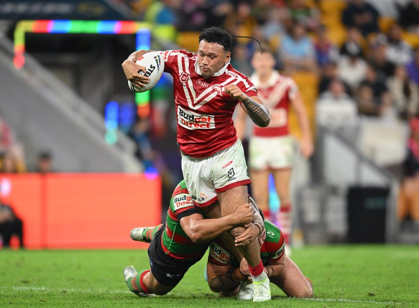 Kulikefu Finefeuiaki in action for the Dolphins in Magic Round against the Rabbitohs.