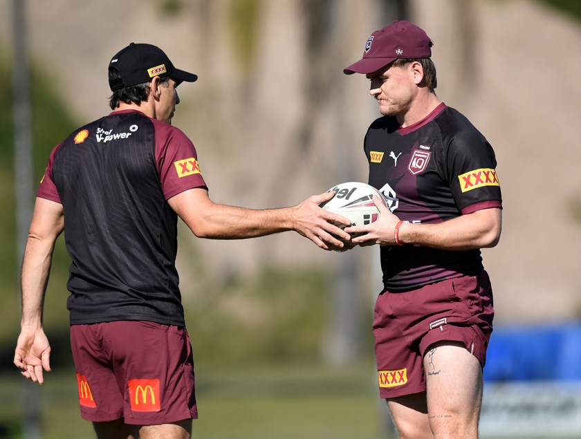 AJ Brimson at Queensland Maroons training with Billy Slater in 2023.
