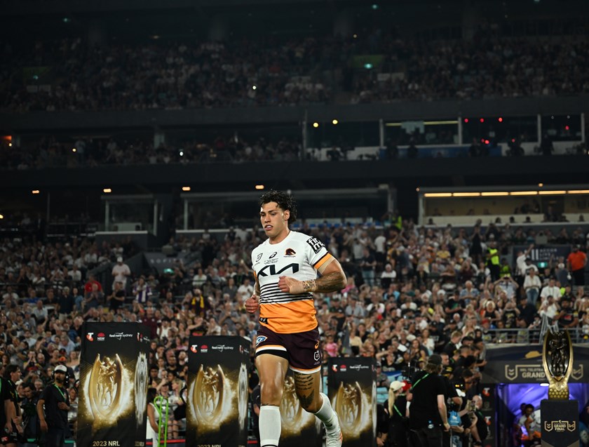 Jordan Riki runs out for the 2023 grand final.