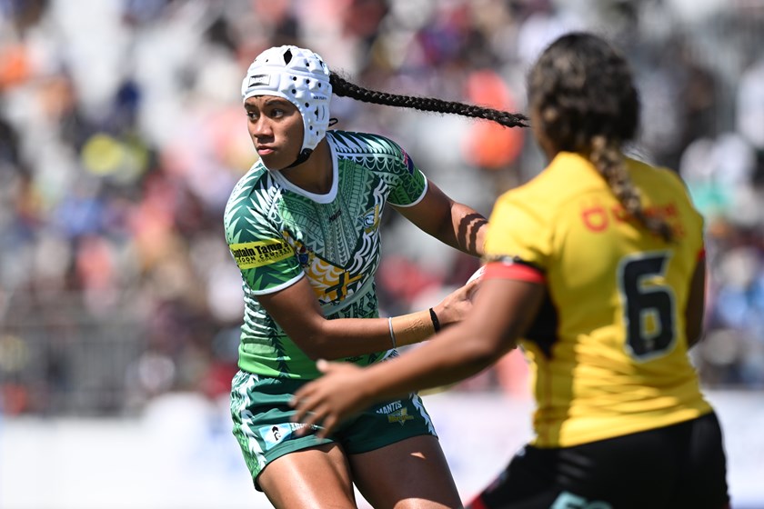 Chantay Kiria-Ratu guiding Cook Island Moana during the 2025 Pacific Championships.