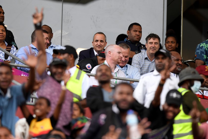 NRL CEO Andrew Abdo was one member of a sell-out crowd at Santos National Football Stadium in Port Moresby.