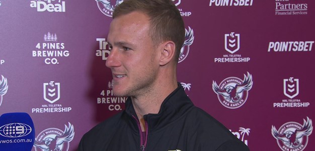 Manly captain DCE speaks before the game