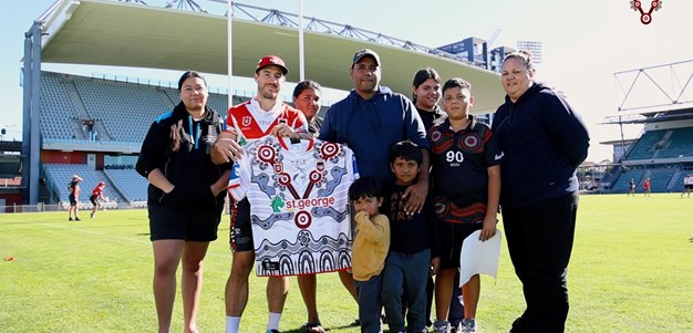 Brendon Garlett explains the 2024 Indigenous jersey design to the Dragons