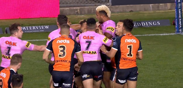 Fiery start to the second half as Wests Tigers take exception to Kikau challenge