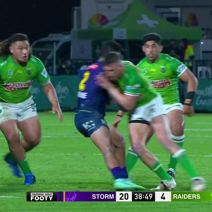 Wighton flattens Ieremia with a huge tackle