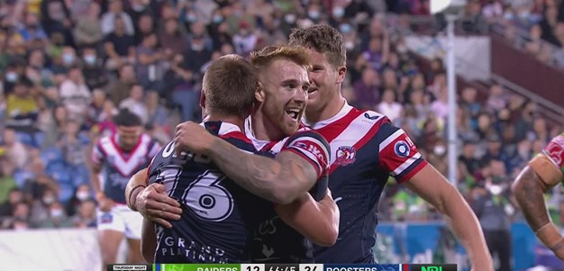 Hutchison steps through the line to hand Marschke his first NRL try
