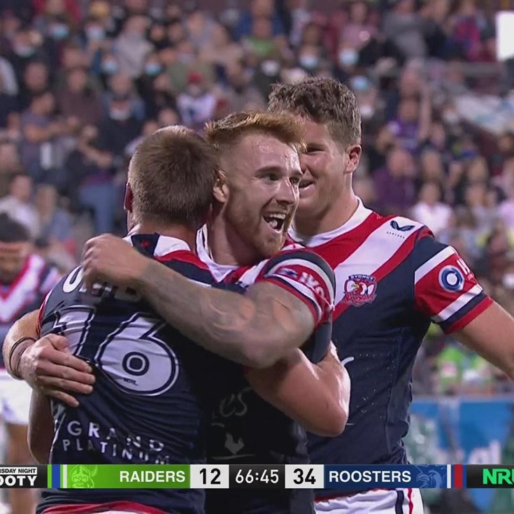 Hutchison steps through the line to hand Marschke his first NRL try