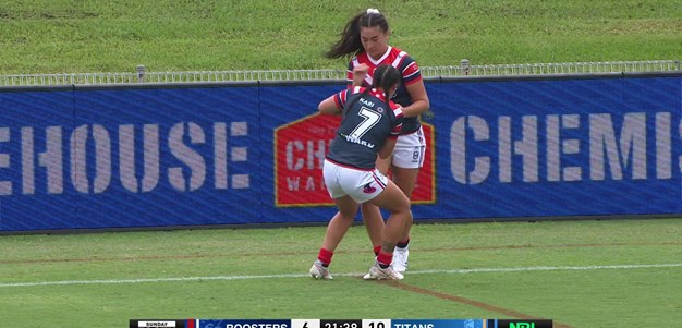 The Roosters make a mess of the resulting kick-off after scoring