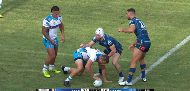 David Fifita barges through the Eels defence