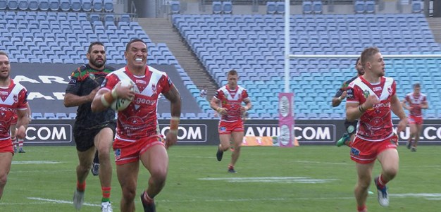 Frizell goes 90 metres for the try