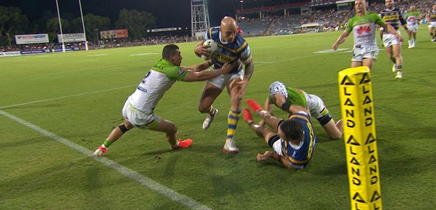 Ferguson avoids the touchline to score another Eels try