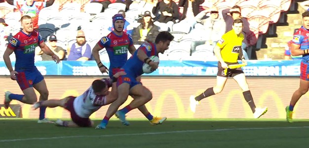 Ponga puts Tuala into a gap and the Knights have the lead