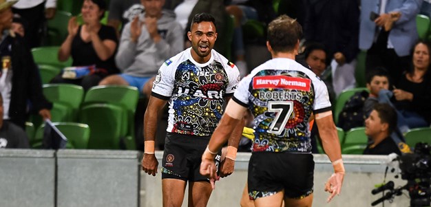 Indigenous All Stars score from long range through French