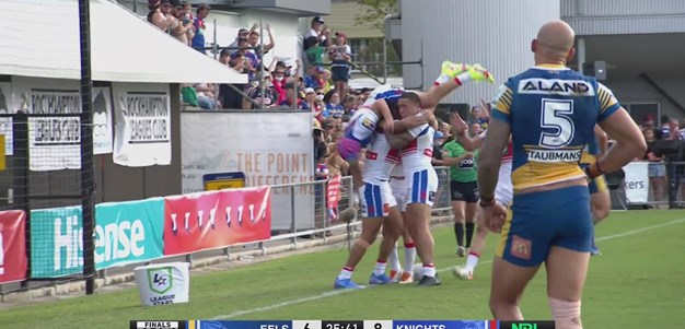 Ponga channels Aaron Woods with his try celebration