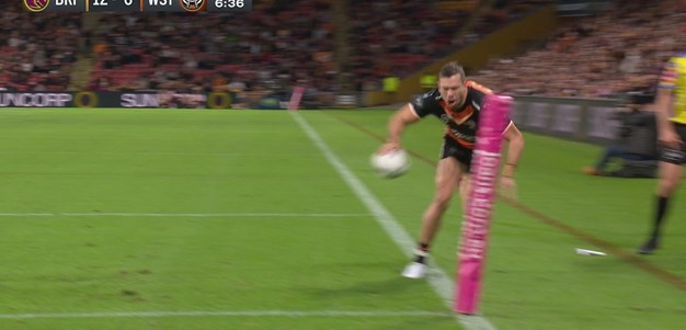 A try goes begging for Wests Tigers