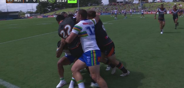 Good goal line defence by the Wests Tigers