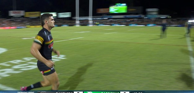 Nathan Cleary limps from the field
