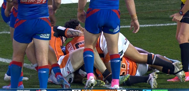 Superb try saver from the Wests Tigers