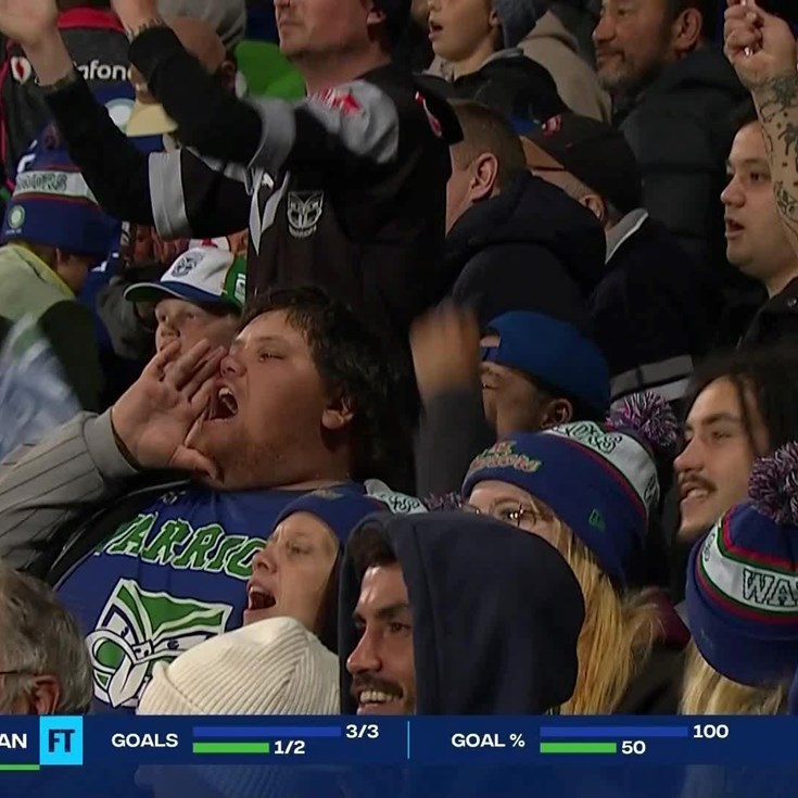 The Christchurch fans belt out the Warriors victory song