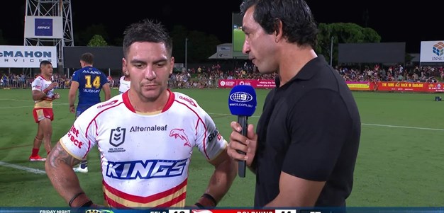 Nikorima chats to JT after huge victory against the Eels
