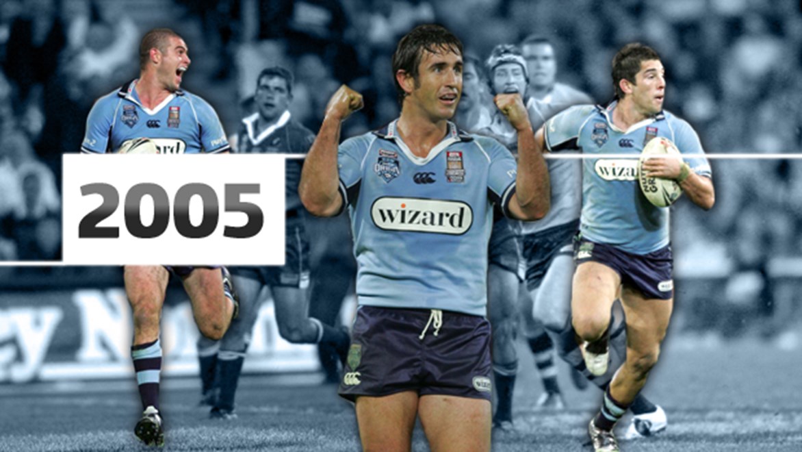 Andrew Johns celebrates in 2005 - the last time NSW won a State of Origin Series.