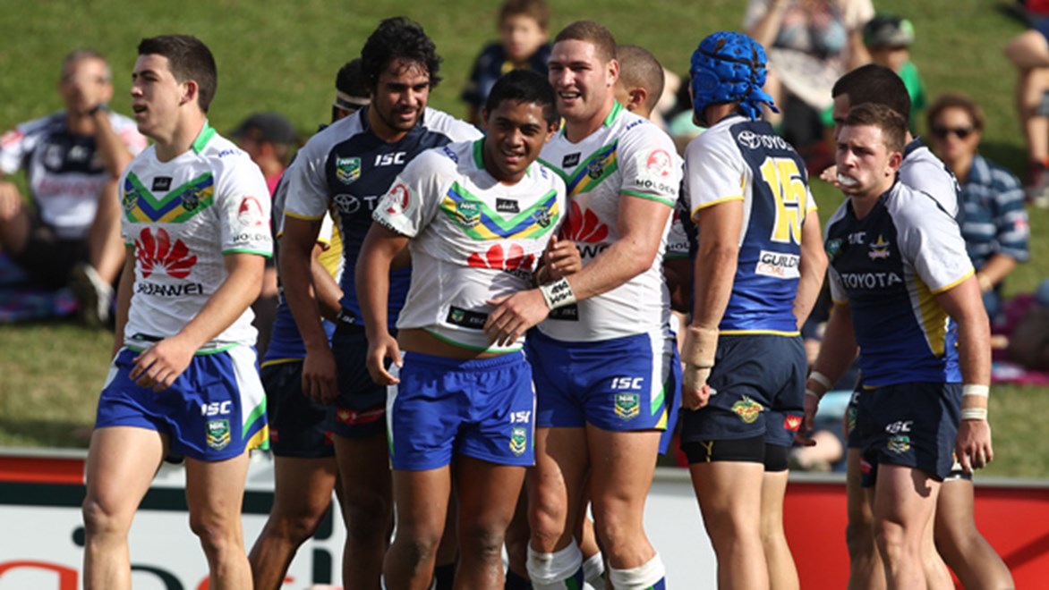 High-flying Canberra, undefeated in seven weeks, will look to grab top spot on the Holden Cup ladder should the Panthers falter against the Storm – although the Green Machine face a tough assignment against the Knights who thrashed the Sharks 50-14 last week.
