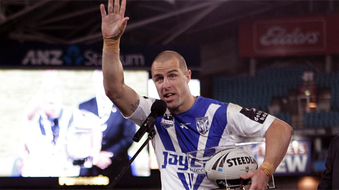 Luke Patten, pictured bowing out of the NRL in 2010, will make history in the video referee box at the 2013 Grand Final.
