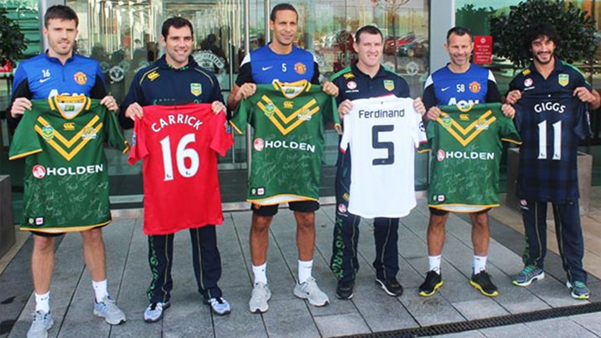 Australia's Kangaroos met up with Manchester United stars during their tour of the club's training complex.