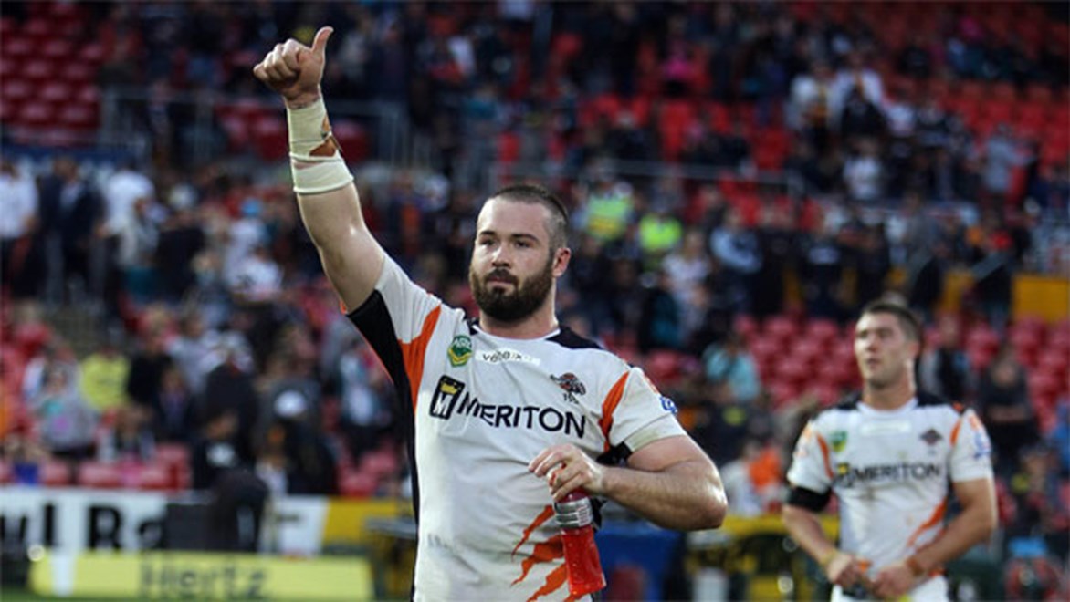Aaron Woods has signed a new three-year deal that will keep him at Wests Tigers until the end of 2017. Panthers captain Kevin Kingston says the side will need to show more desire than it did in its opening trial loss. Copyright: Robb Cox/NRL Photos.
