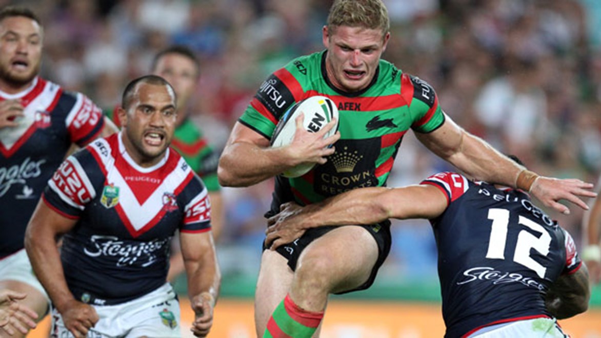 George Burgess was one of many Rabbitohs forwards who caused the Roosters headaches through the centre of the ruck. Copyright: Grant Trouville / NRL Photos.