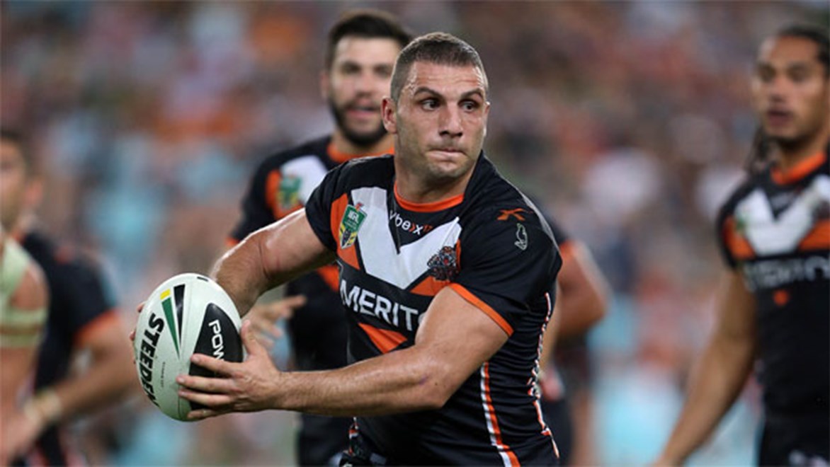 Wests Tigers skipper has praised the efforts of his forward pack for a strong win over the Rabbitohs. Copyright: Robb Cox/NRL Photos.