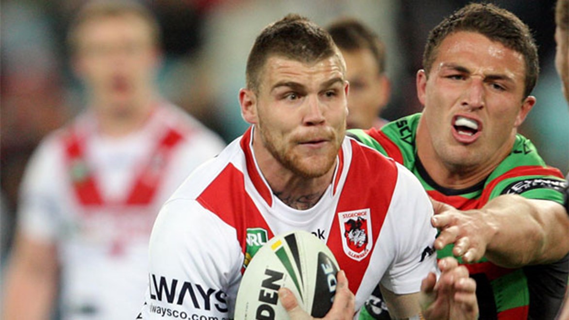 Josh Dugan returns for the 60th game between the Dragons and Rabbitohs at the SCG. Copyright: NRL Photos/Robb Cox.