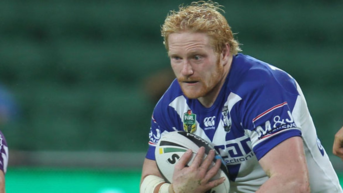 Bulldogs prop James Graham is set for an explosive clash with young Roosters firebrand Dylan Napa in Friday night football. Copyright: Col Whelan/NRL Photos