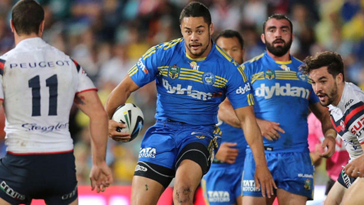 Eels co-captain Jarryd Hayne capped a brilliant game against the Roosters by making a match-saving tackle on Sonny Bill Williams. Copyright: Grant Trouville/NRL Photos